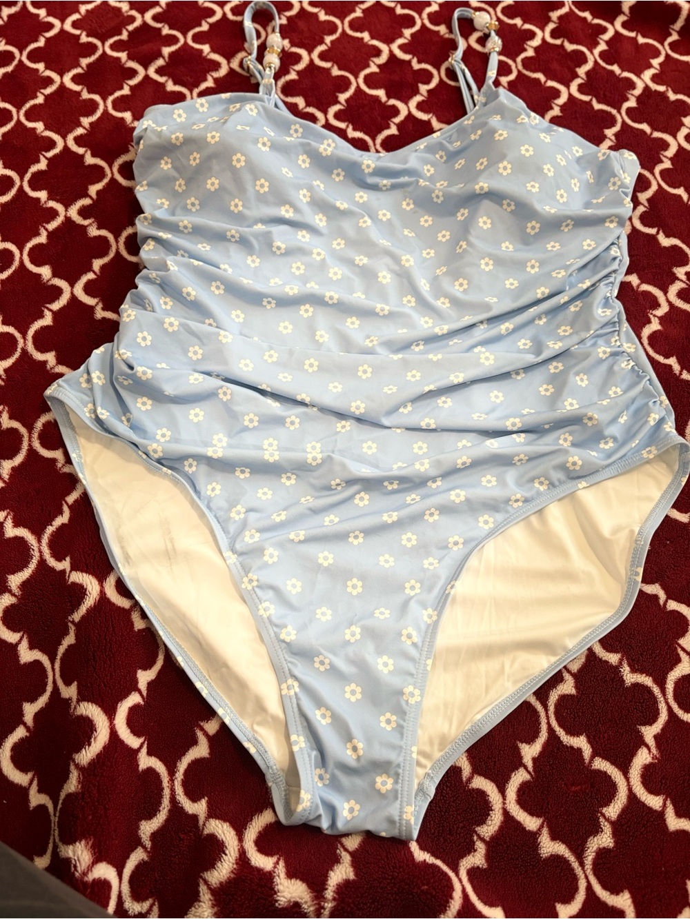 Betsey Johnson Blue Daisy Ruched One-Piece Swimsuit XXL / 2EG